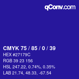 カラーコード: CMYK 75 / 85 / 0 / 39 | qconv.com
