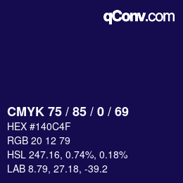 Color code: CMYK 75 / 85 / 0 / 69 | qconv.com