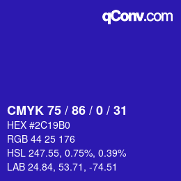 Color code: CMYK 75 / 86 / 0 / 31 | qconv.com