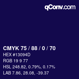 Color code: CMYK 75 / 88 / 0 / 70 | qconv.com