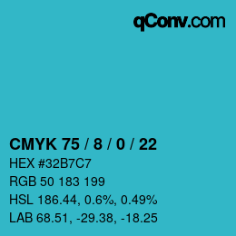カラーコード: CMYK 75 / 8 / 0 / 22 | qconv.com