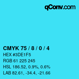 颜色代码: CMYK 75 / 8 / 0 / 4 | qconv.com