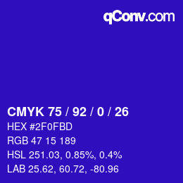 カラーコード: CMYK 75 / 92 / 0 / 26 | qconv.com