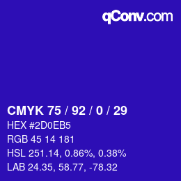 Color code: CMYK 75 / 92 / 0 / 29 | qconv.com