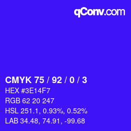カラーコード: CMYK 75 / 92 / 0 / 3 | qconv.com