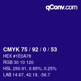 カラーコード: CMYK 75 / 92 / 0 / 53 | qconv.com