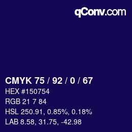 Color code: CMYK 75 / 92 / 0 / 67 | qconv.com