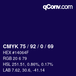 カラーコード: CMYK 75 / 92 / 0 / 69 | qconv.com