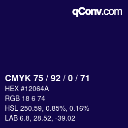 カラーコード: CMYK 75 / 92 / 0 / 71 | qconv.com