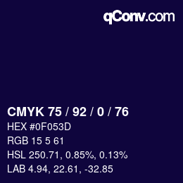 カラーコード: CMYK 75 / 92 / 0 / 76 | qconv.com