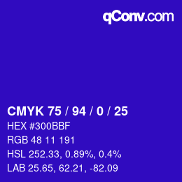 カラーコード: CMYK 75 / 94 / 0 / 25 | qconv.com