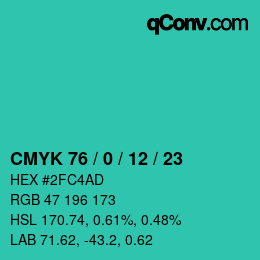 Color code: CMYK 76 / 0 / 12 / 23 | qconv.com