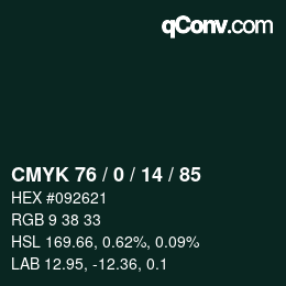 Farbcode: CMYK 76 / 0 / 14 / 85 | qconv.com