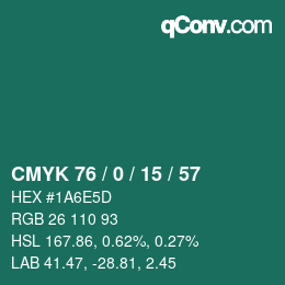 Code couleur: CMYK 76 / 0 / 15 / 57 | qconv.com