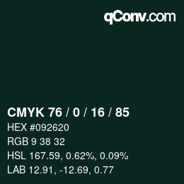 Farbcode: CMYK 76 / 0 / 16 / 85 | qconv.com