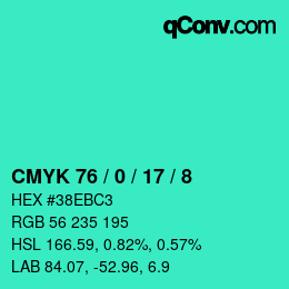 Color code: CMYK 76 / 0 / 17 / 8 | qconv.com
