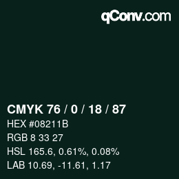 Color code: CMYK 76 / 0 / 18 / 87 | qconv.com