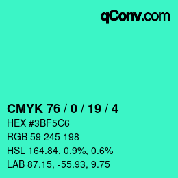 颜色代码: CMYK 76 / 0 / 19 / 4 | qconv.com