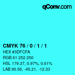 Color code: CMYK 76 / 0 / 1 / 1 | qconv.com