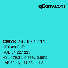 Color code: CMYK 76 / 0 / 1 / 11 | qconv.com