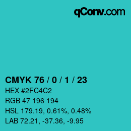 Color code: CMYK 76 / 0 / 1 / 23 | qconv.com
