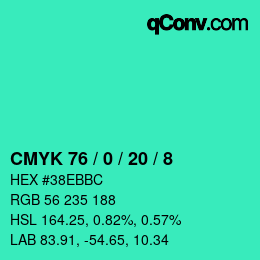 カラーコード: CMYK 76 / 0 / 20 / 8 | qconv.com