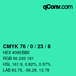 Color code: CMYK 76 / 0 / 23 / 8 | qconv.com