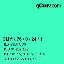 颜色代码: CMYK 76 / 0 / 24 / 1 | qconv.com