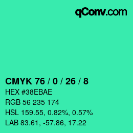 カラーコード: CMYK 76 / 0 / 26 / 8 | qconv.com