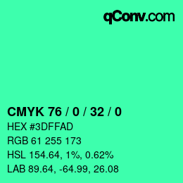 カラーコード: CMYK 76 / 0 / 32 / 0 | qconv.com