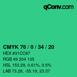 Color code: CMYK 76 / 0 / 34 / 20 | qconv.com