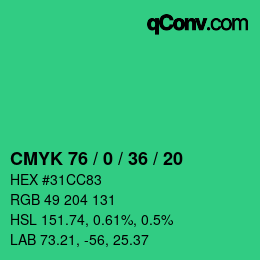 Color code: CMYK 76 / 0 / 36 / 20 | qconv.com