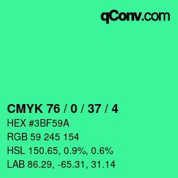 Color code: CMYK 76 / 0 / 37 / 4 | qconv.com