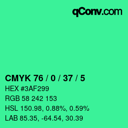 Color code: CMYK 76 / 0 / 37 / 5 | qconv.com