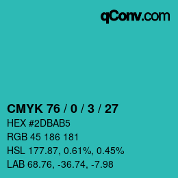 Color code: CMYK 76 / 0 / 3 / 27 | qconv.com
