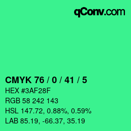 カラーコード: CMYK 76 / 0 / 41 / 5 | qconv.com