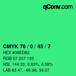 Color code: CMYK 76 / 0 / 45 / 7 | qconv.com