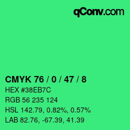 Color code: CMYK 76 / 0 / 47 / 8 | qconv.com