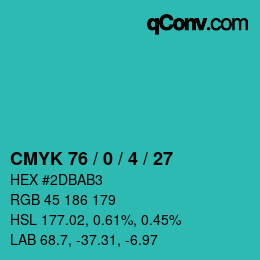 Color code: CMYK 76 / 0 / 4 / 27 | qconv.com