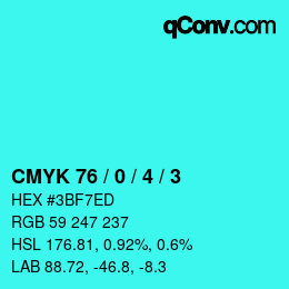 Color code: CMYK 76 / 0 / 4 / 3 | qconv.com