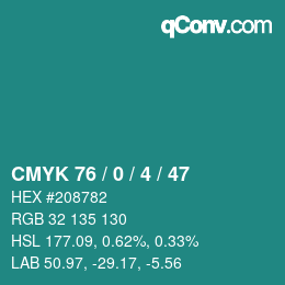颜色代码: CMYK 76 / 0 / 4 / 47 | qconv.com