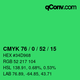 Color code: CMYK 76 / 0 / 52 / 15 | qconv.com