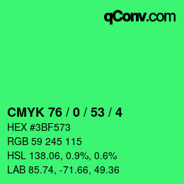 Color code: CMYK 76 / 0 / 53 / 4 | qconv.com