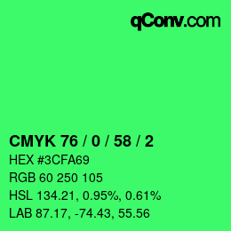 颜色代码: CMYK 76 / 0 / 58 / 2 | qconv.com
