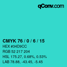 颜色代码: CMYK 76 / 0 / 6 / 15 | qconv.com