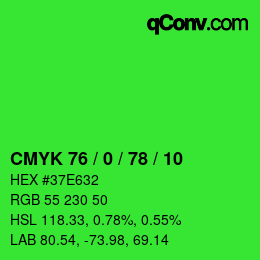 Color code: CMYK 76 / 0 / 78 / 10 | qconv.com