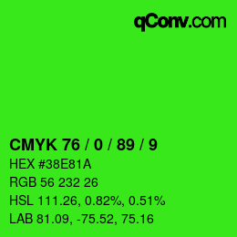カラーコード: CMYK 76 / 0 / 89 / 9 | qconv.com