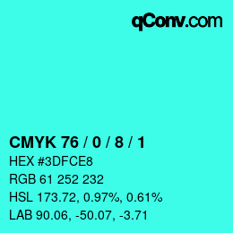 カラーコード: CMYK 76 / 0 / 8 / 1 | qconv.com