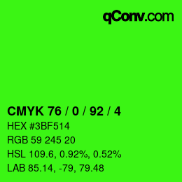 颜色代码: CMYK 76 / 0 / 92 / 4 | qconv.com