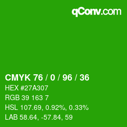 颜色代码: CMYK 76 / 0 / 96 / 36 | qconv.com